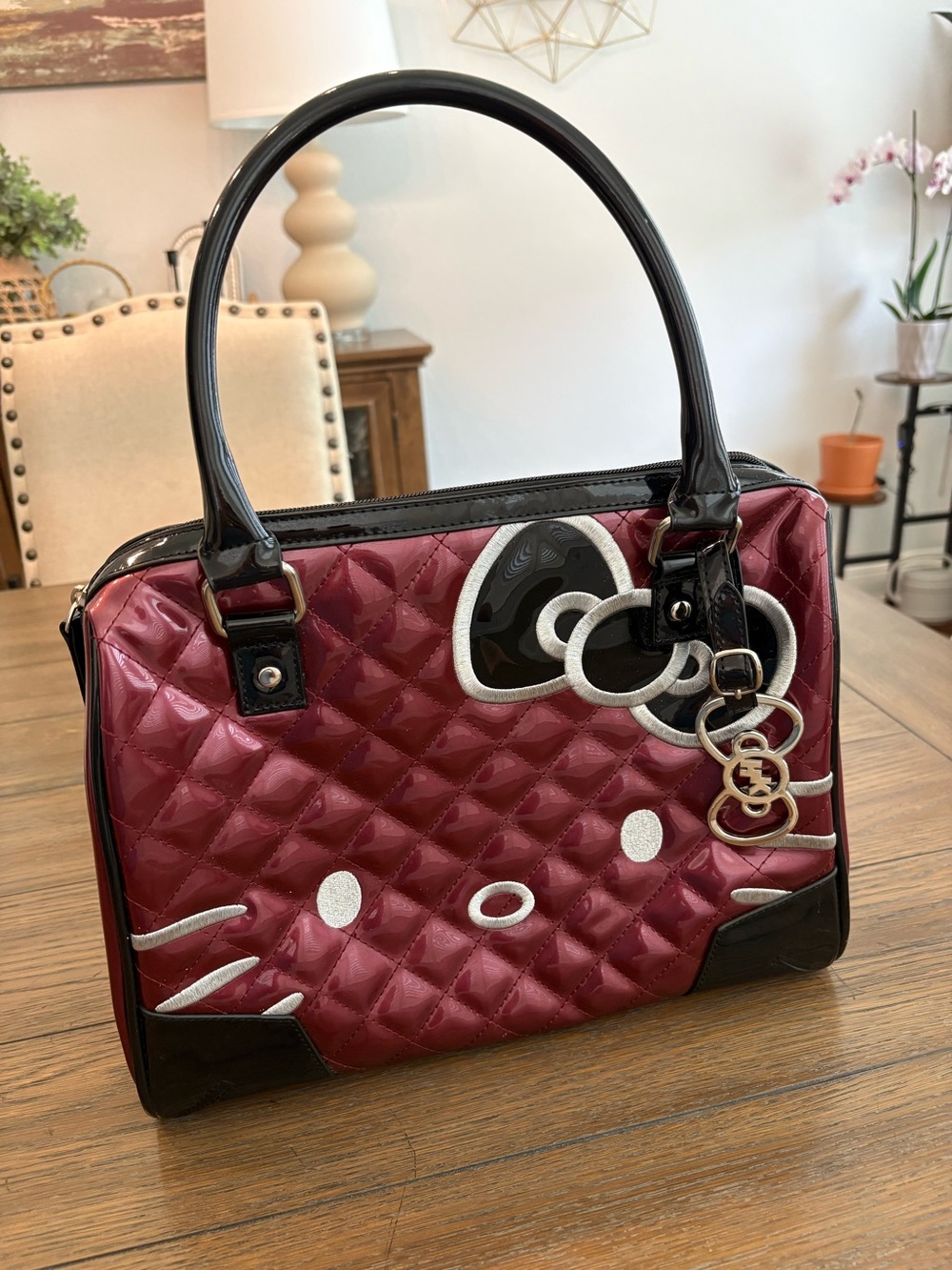 Hello Kitty Quilted Maroon and Black Satchel